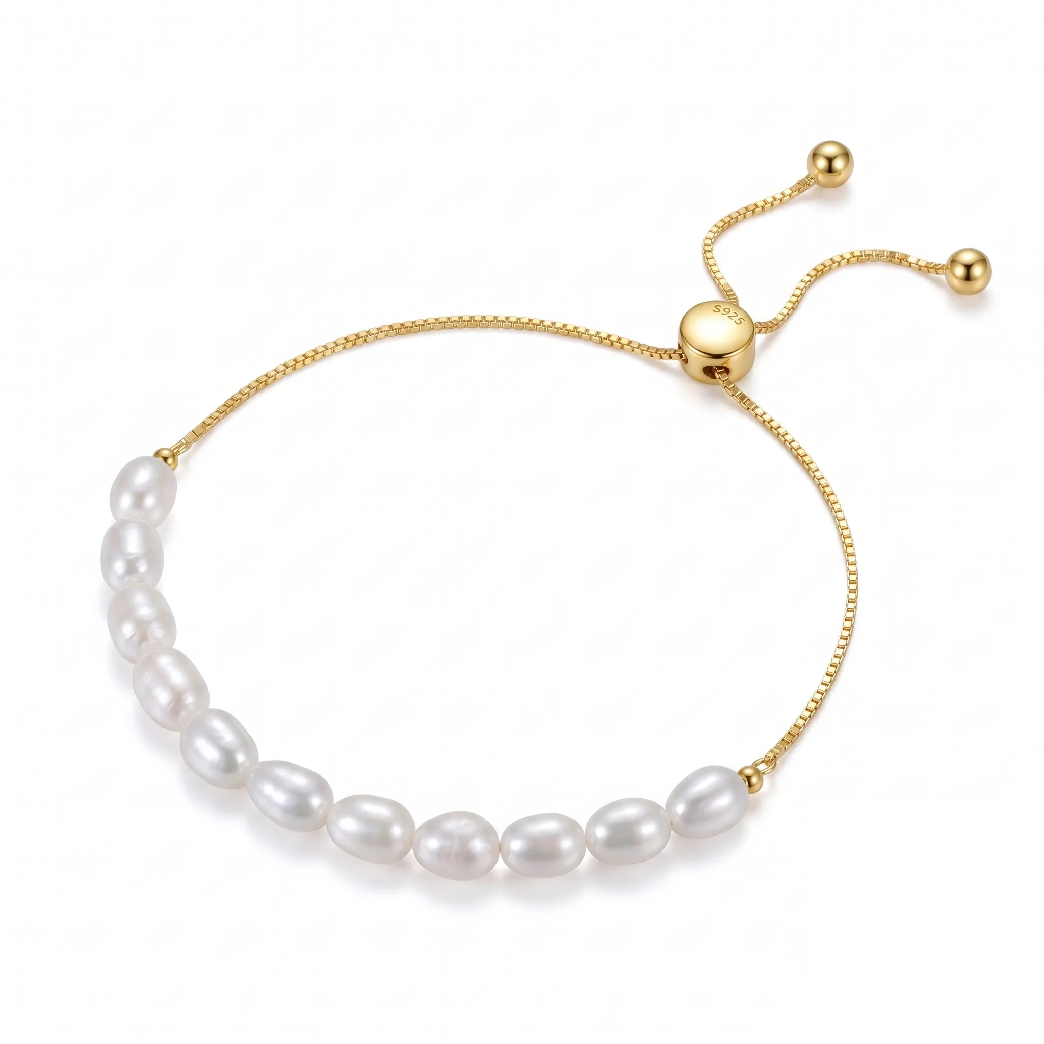 Bratari din argint - Brățară din Argint cu perle naturale de cultură Golden Pearl Symphony