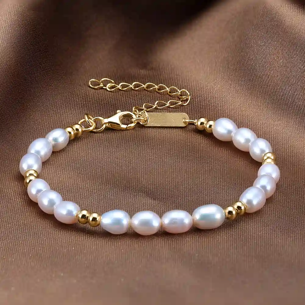 Brățări Din Argint - Brățară din Argint cu Perle Naturale de Cultură Golden Touch Pearl Line