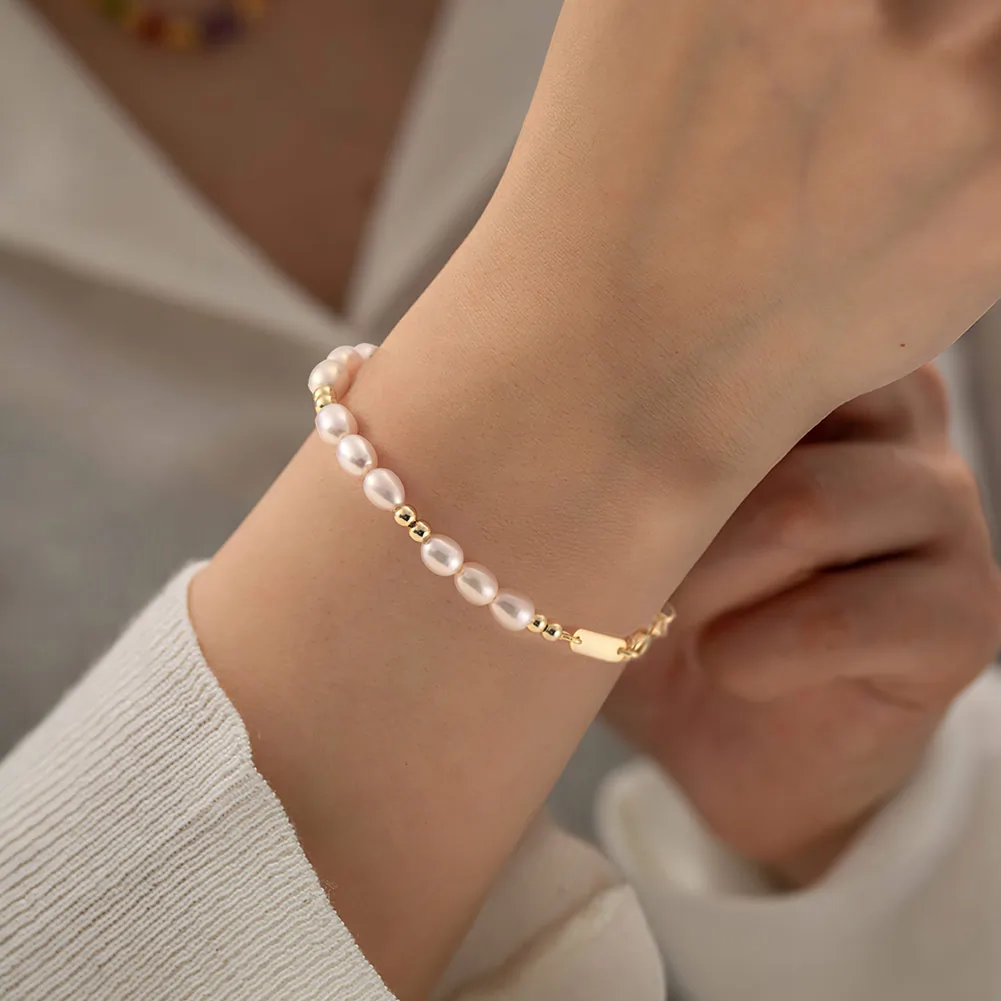 Brățări Din Argint - Brățară din Argint cu Perle Naturale de Cultură Golden Touch Pearl Line