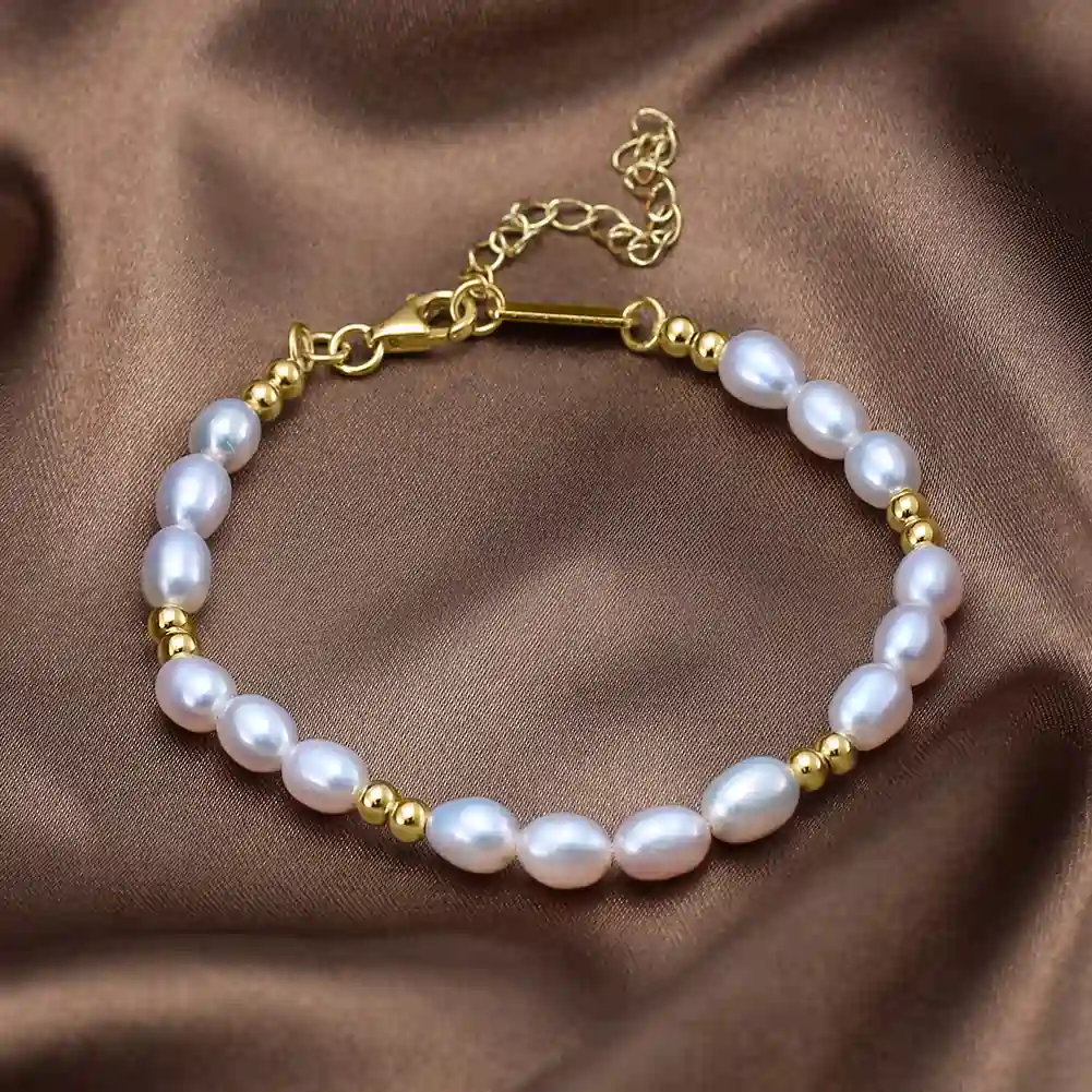 Brățări Din Argint - Brățară din Argint cu Perle Naturale de Cultură Golden Touch Pearl Line