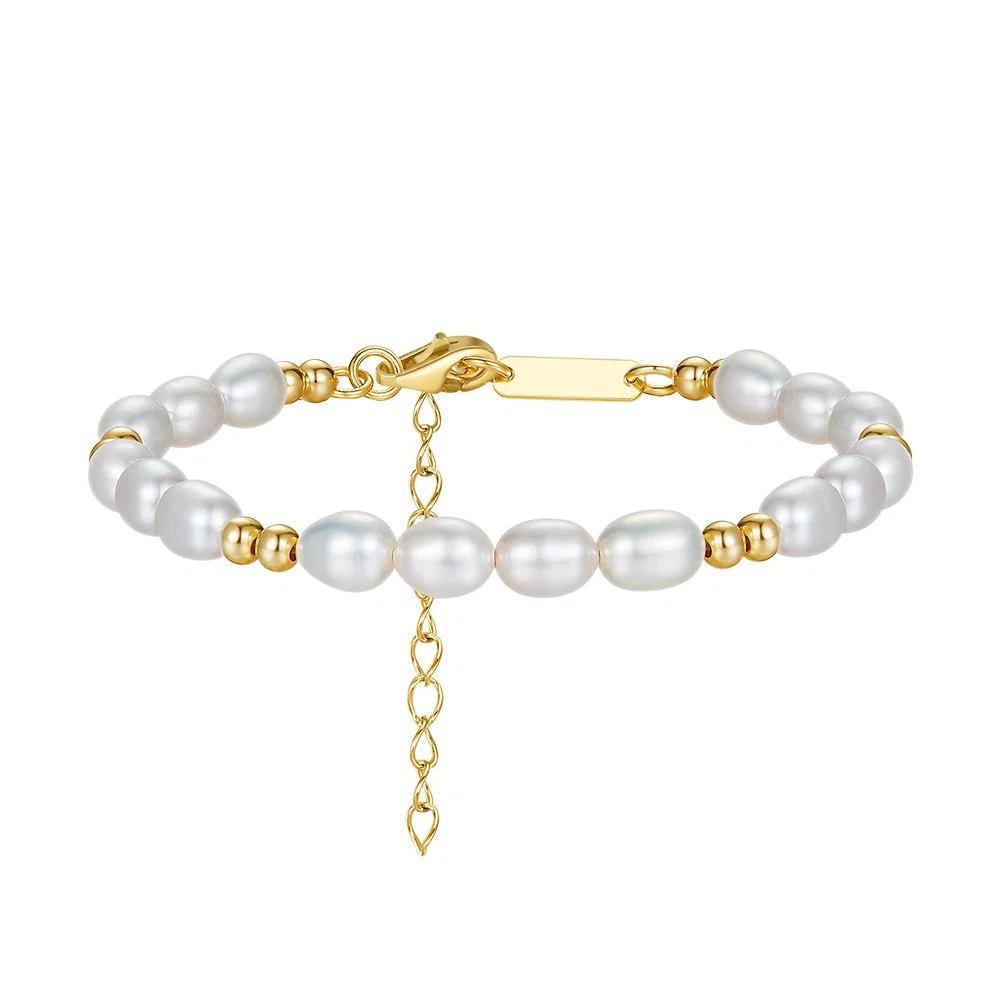 Brățară din Argint cu Perle Naturale de Cultură Golden Touch Pearl Line