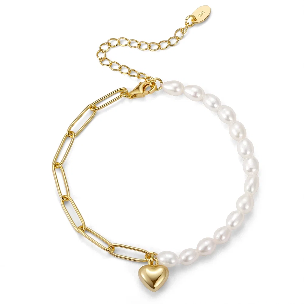 Brățări Din Argint - Brățară din Argint cu Perle Naturale de Cultură Heart & Harmony Gold