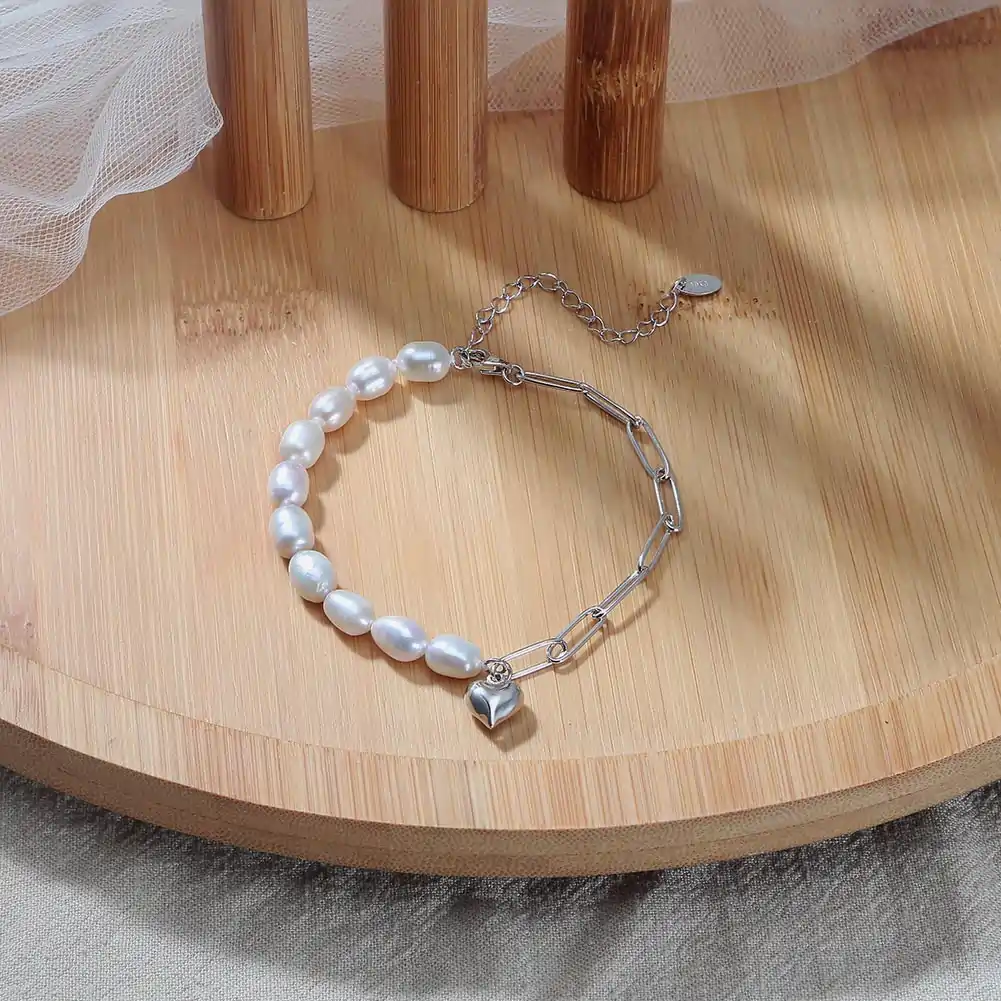 Brățări Din Argint - Brățară din Argint cu Perle Naturale de Cultură Heart & Harmony Silver