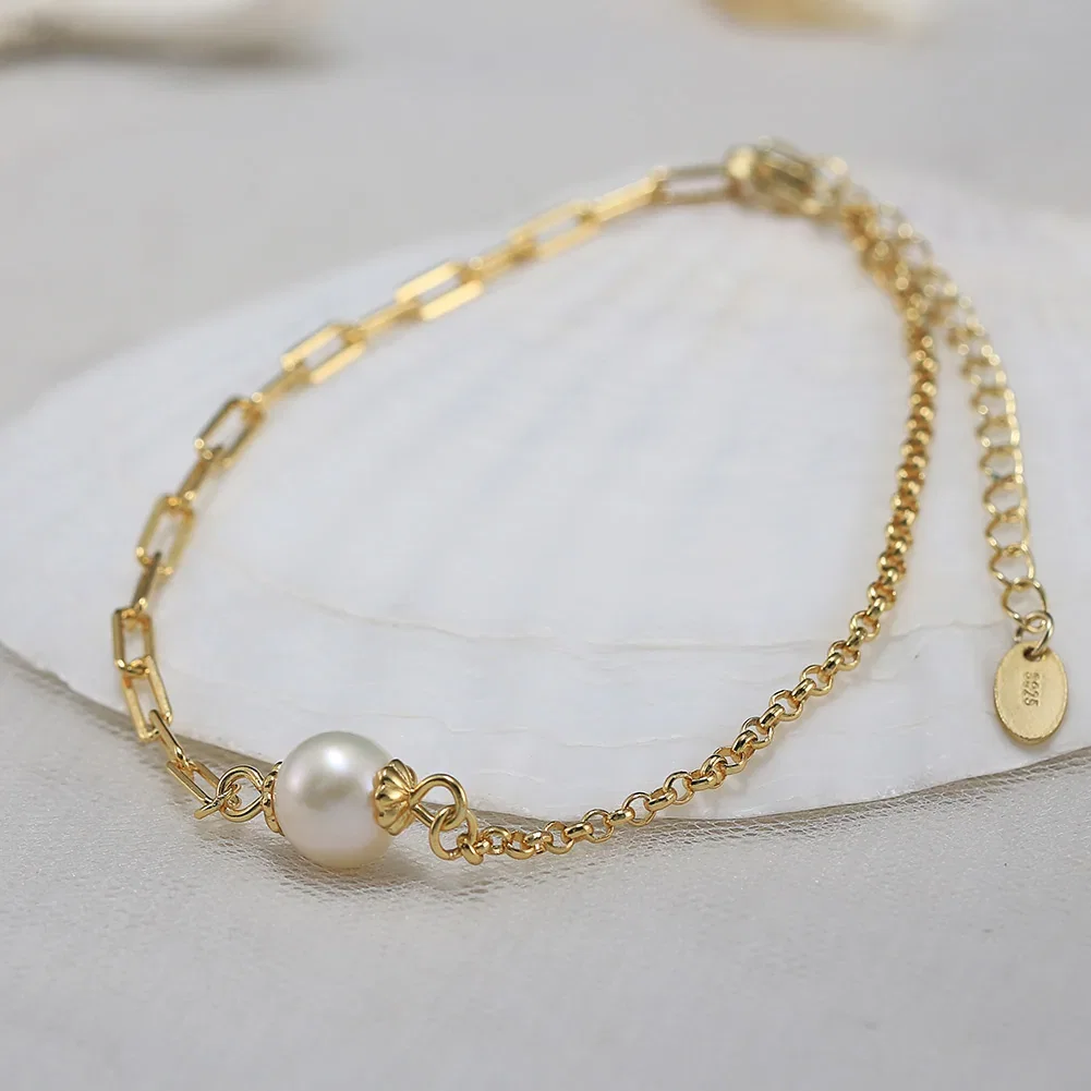 Bijuterii Perle Naturale - Brățară din Argint cu Perle Naturale de Cultură Link & Shine Pearl Gold