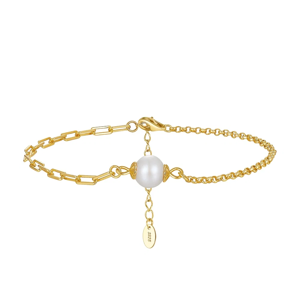 Bijuterii Perle Naturale - Brățară din Argint cu Perle Naturale de Cultură Link & Shine Pearl Gold