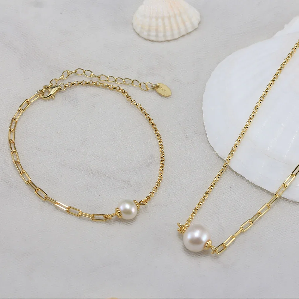 Bijuterii Perle Naturale - Brățară din Argint cu Perle Naturale de Cultură Link & Shine Pearl Gold