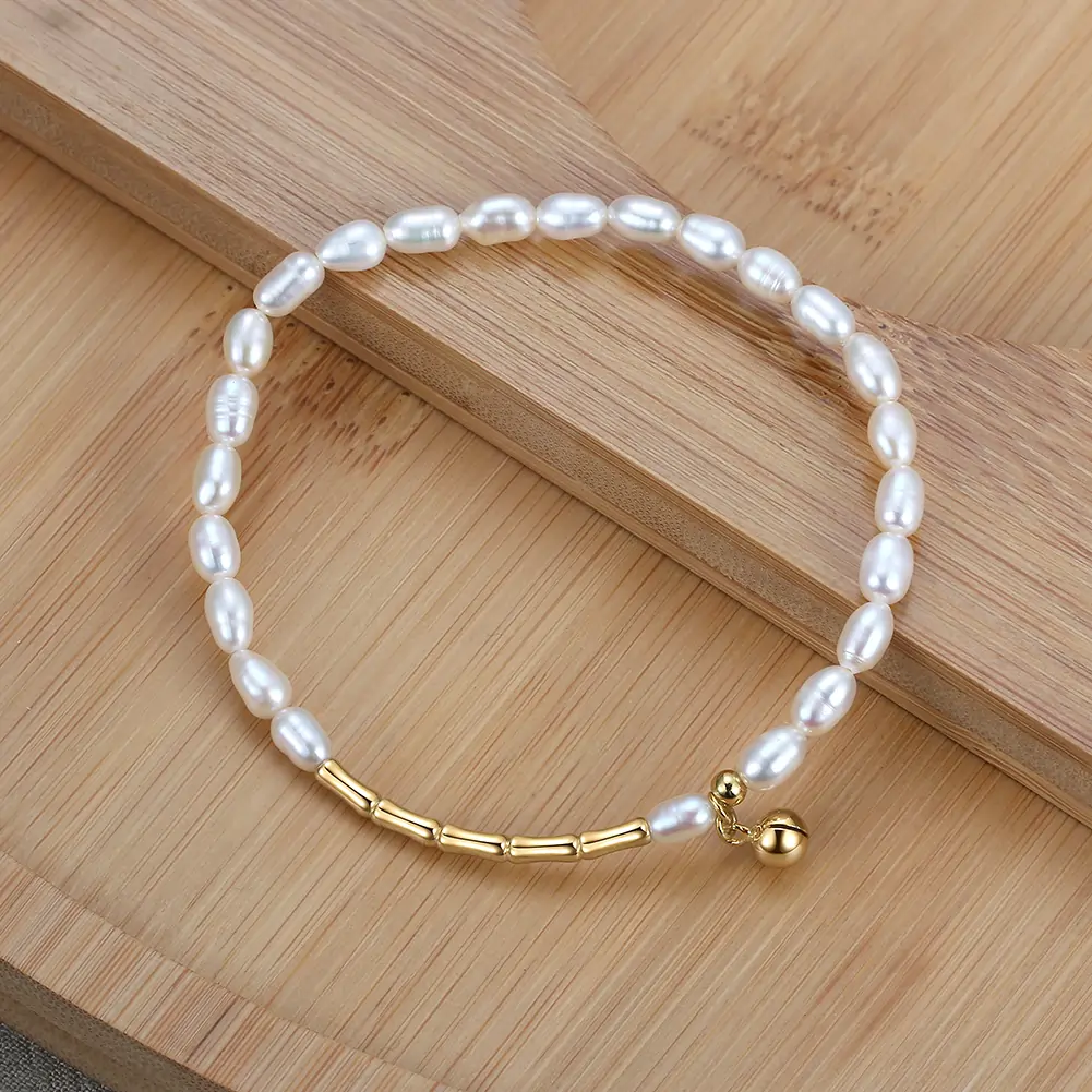 Bijuterii Perle Naturale - Brățară din Argint cu Perle Naturale de Cultură Pearl Melody Gold