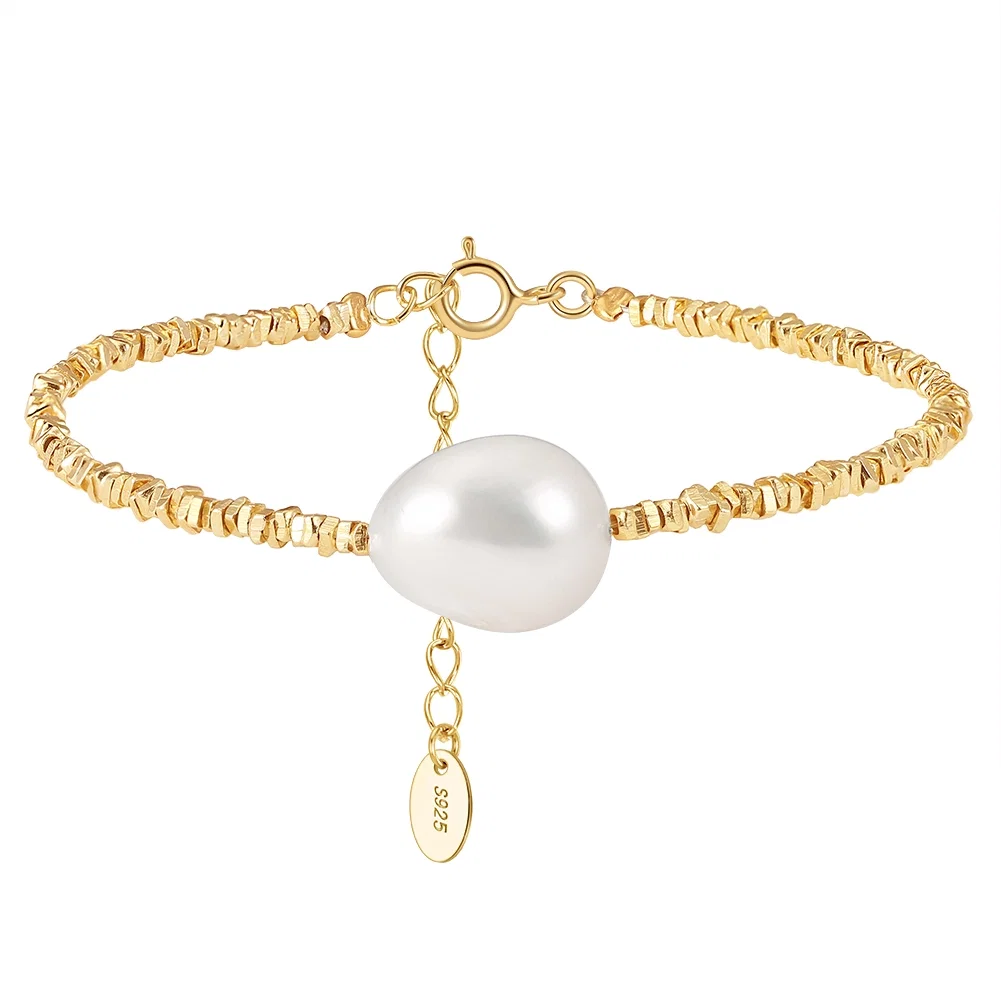 Brățări Din Argint - Brățară din Argint cu Perle Naturale de Cultură Sculpted Shine Pearl Gold