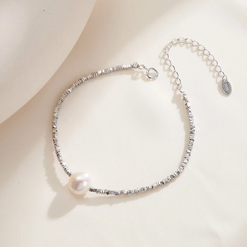 Brățări Din Argint - Brățară din Argint cu Perle Naturale de Cultură Sculpted Shine Pearl Silver