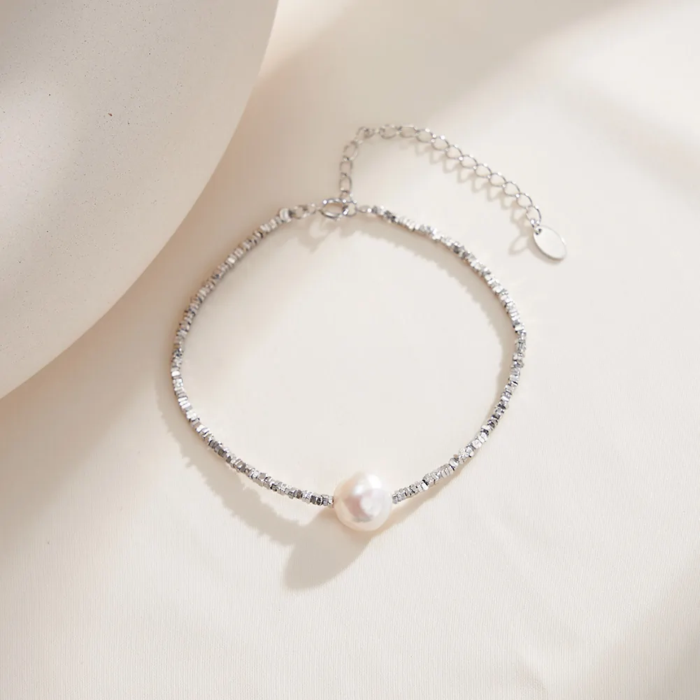 Brățări Din Argint - Brățară din Argint cu Perle Naturale de Cultură Sculpted Shine Pearl Silver