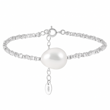 Brățări Din Argint - Brățară din Argint cu Perle Naturale de Cultură Sculpted Shine Pearl Silver