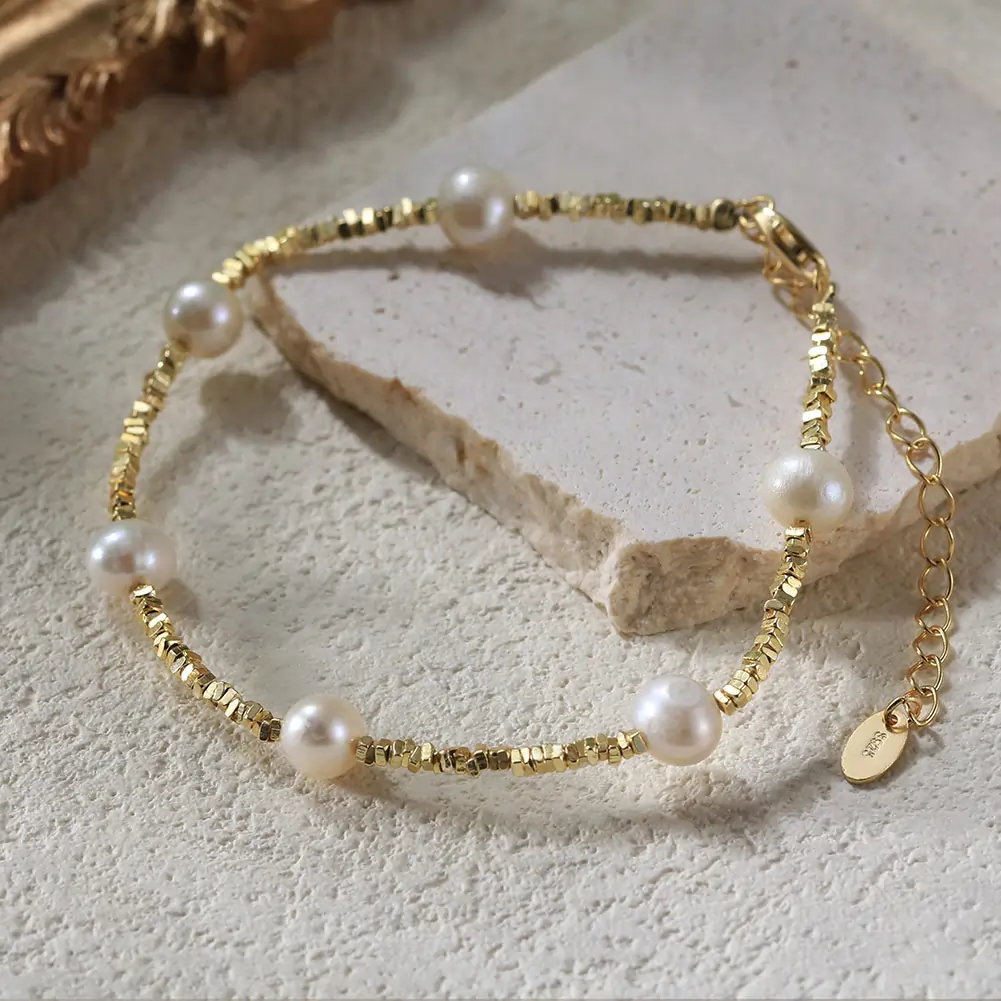Brățări Din Argint - Brățară din Argint cu Perle Naturale de Cultură Shine Pearl Golden