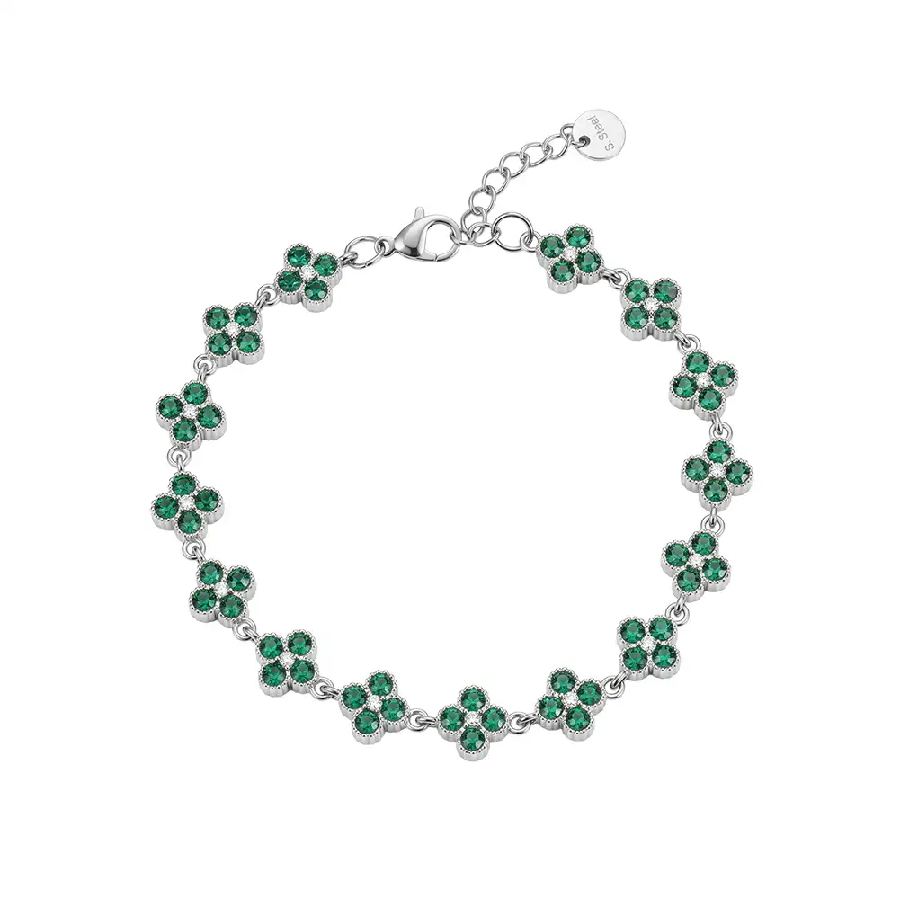 Bratari Statement - Brățară Statement Petale Emerald Argintiu