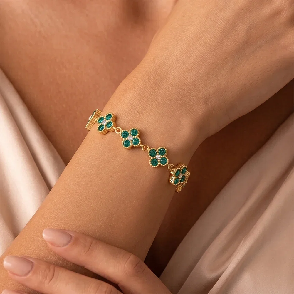 Bratari Statement - Brățară Statement Petale Emerald Auriu