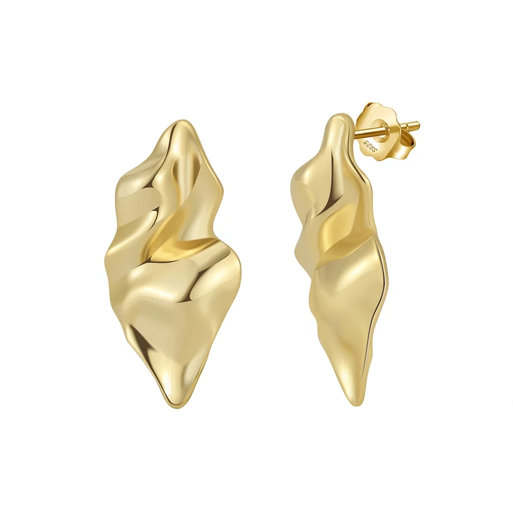 Cercei Din Argint - Cercei din Argint Abstract Sculptural Stud Gold