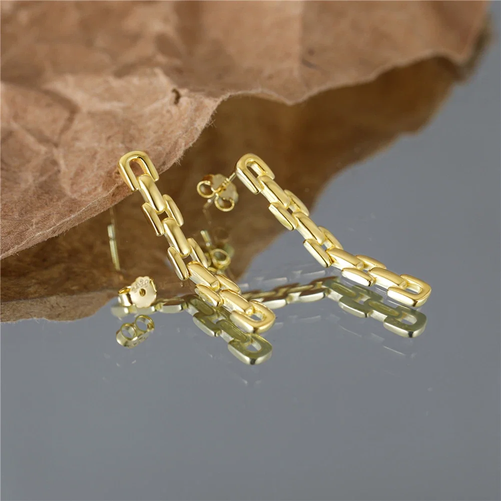 Cercei - Cercei din Argint Chain Earrings Golden