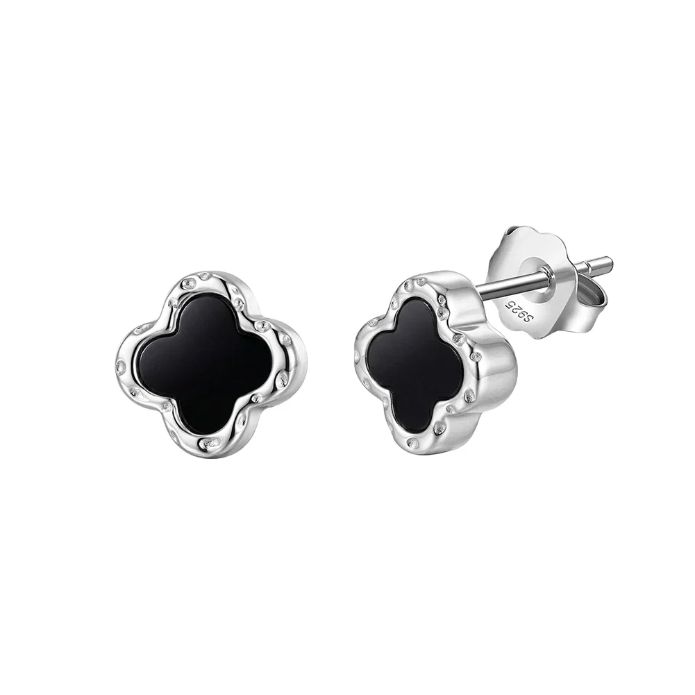 Cercei Din Argint - Cercei din argint Clover Onyx Argintiu