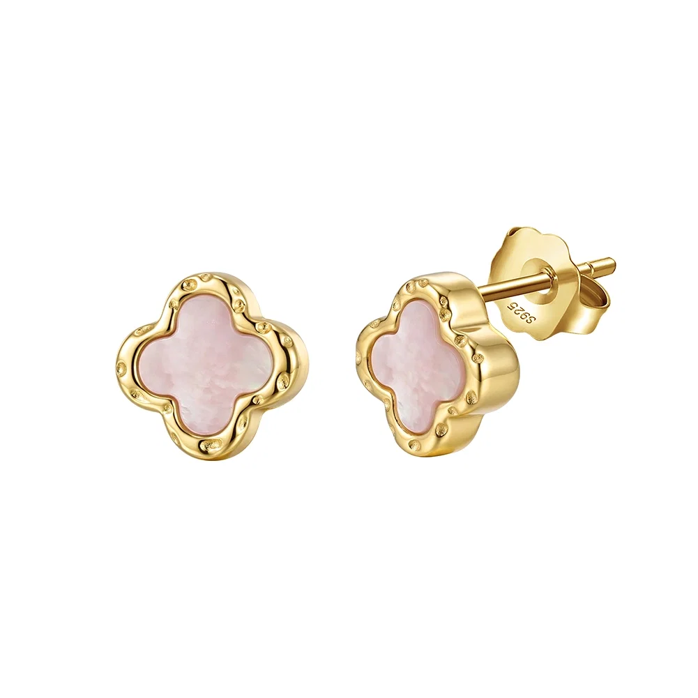 Cercei Din Argint - Cercei din argint Clover Pink Shell Auriu