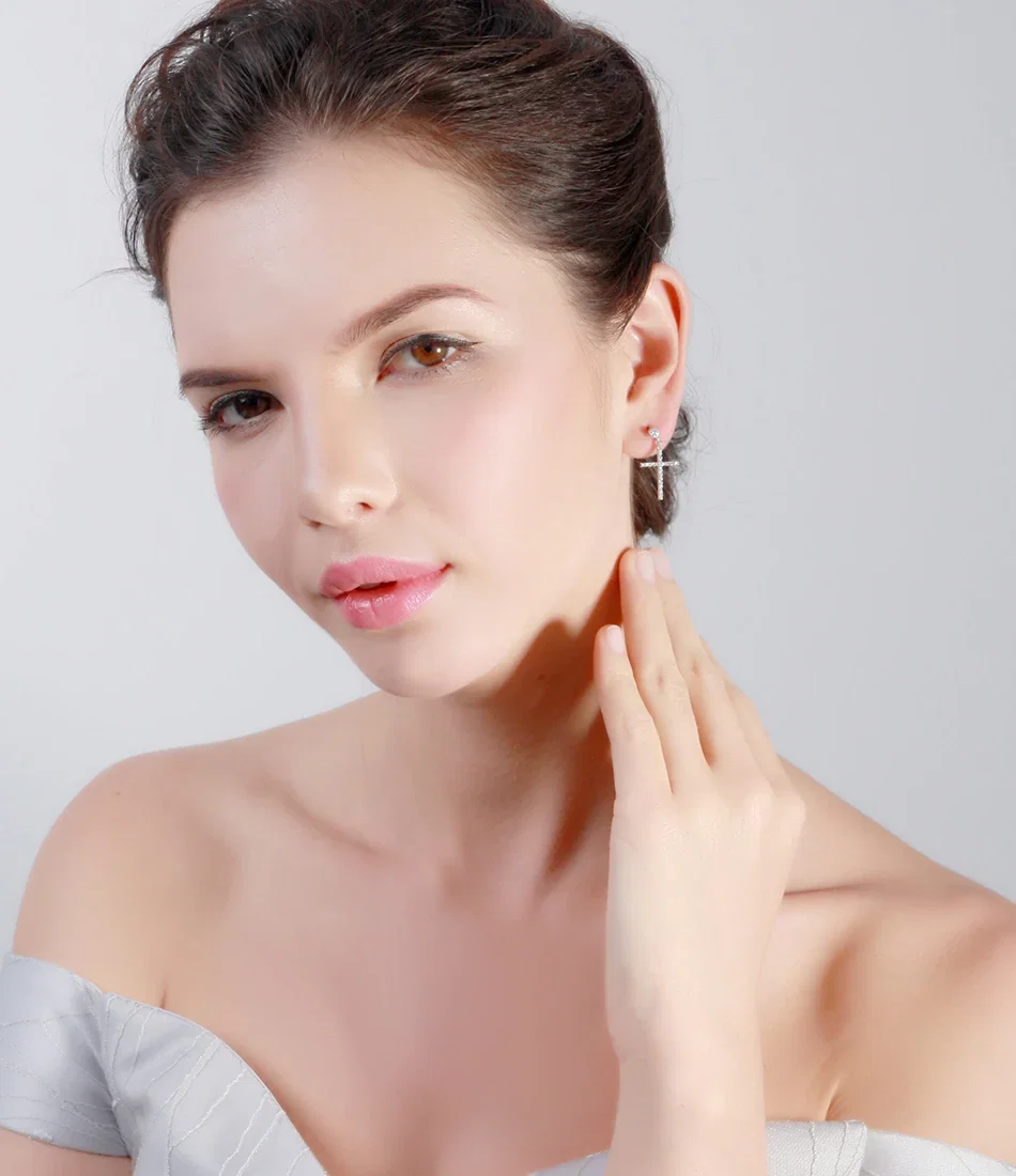 Cercei din argint - Cercei din Argint Cross Drop Earrings Silver
