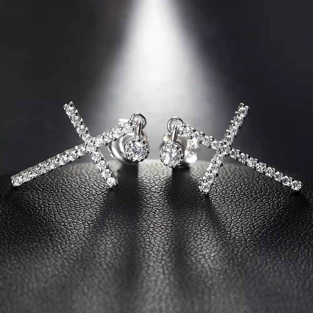 Cercei din argint - Cercei din Argint Cross Drop Earrings Silver