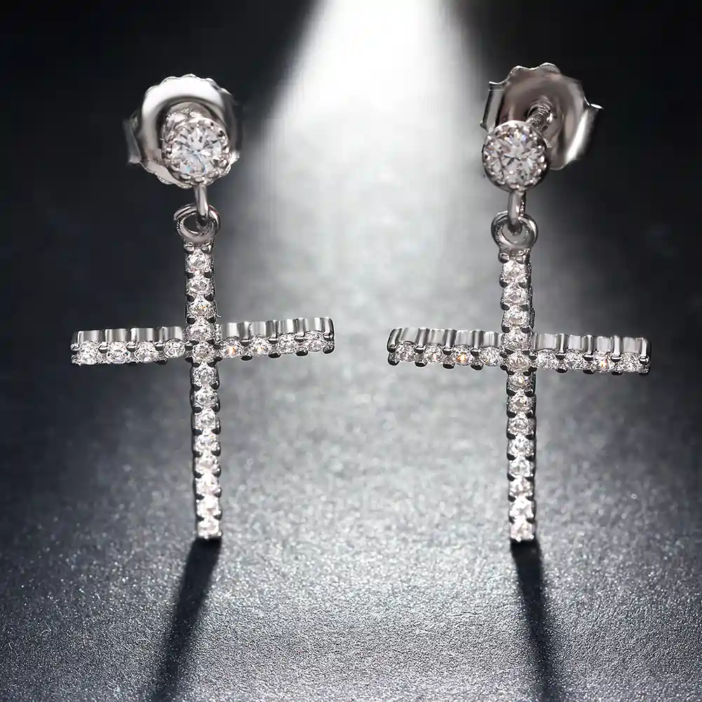 Cercei din argint - Cercei din Argint Cross Drop Earrings Silver