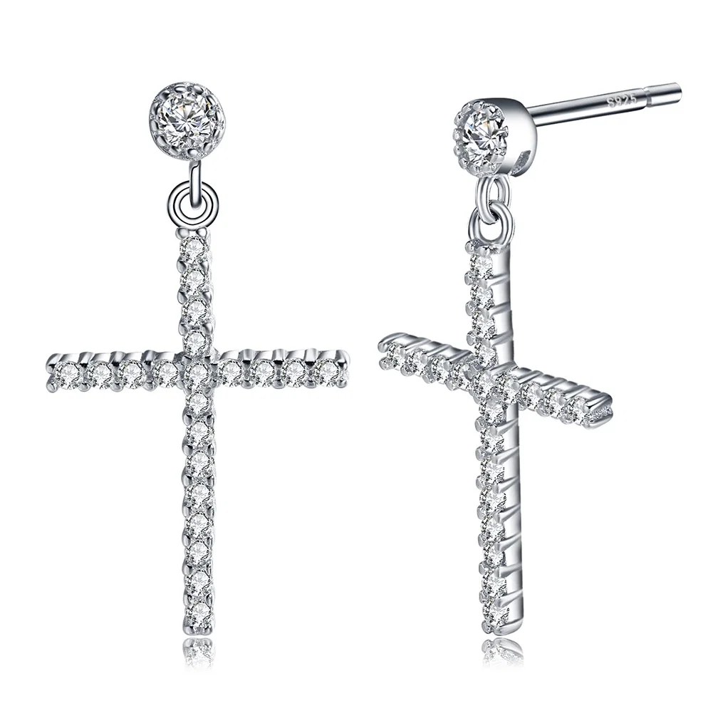 Cercei din argint - Cercei din Argint Cross Drop Earrings Silver