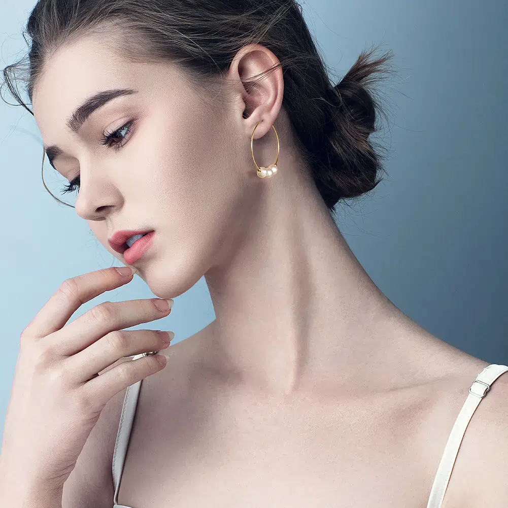 Cercei din argint - Cercei din Argint cu Perle Naturale Circle Grace Gold