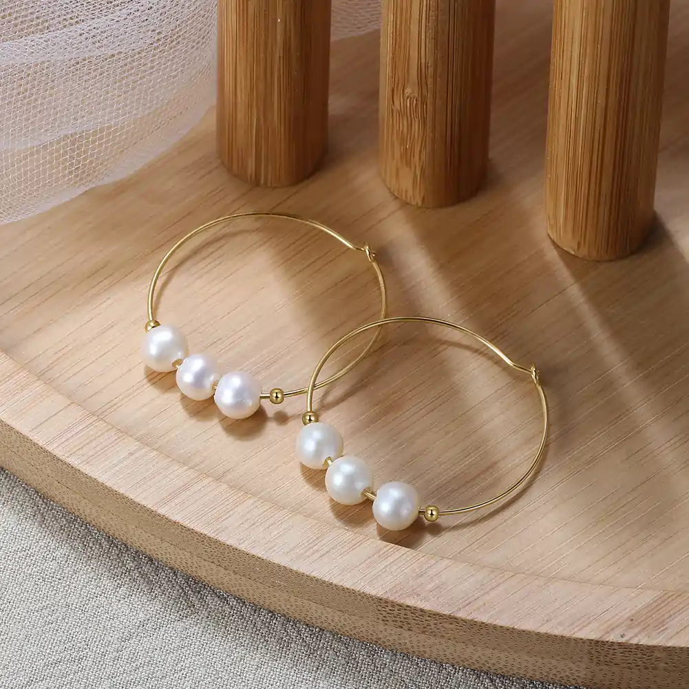 Cercei din argint - Cercei din Argint cu Perle Naturale Circle Grace Gold