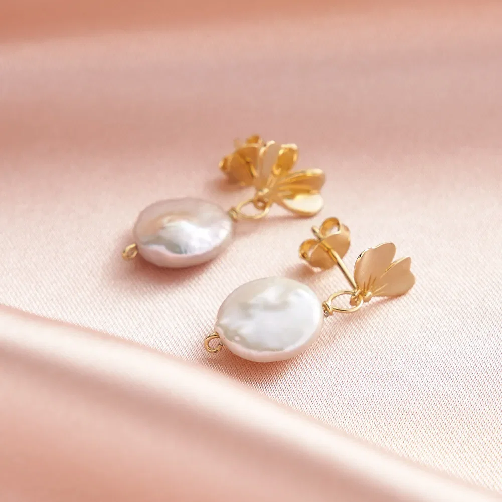 Cercei Din Argint - Cercei din Argint cu Perle Naturale de Cultură Blossom Coin Pearl