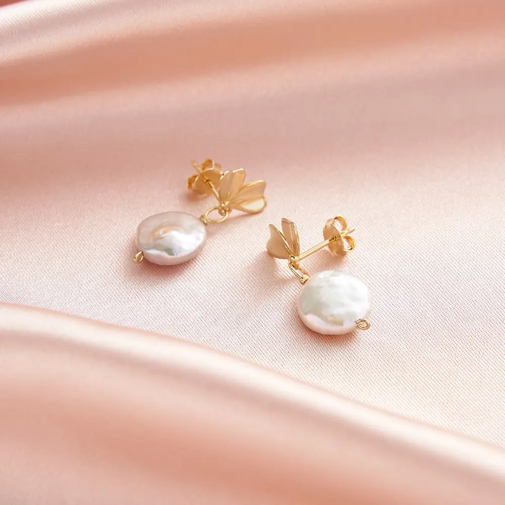 Cercei Din Argint - Cercei din Argint cu Perle Naturale de Cultură Blossom Coin Pearl
