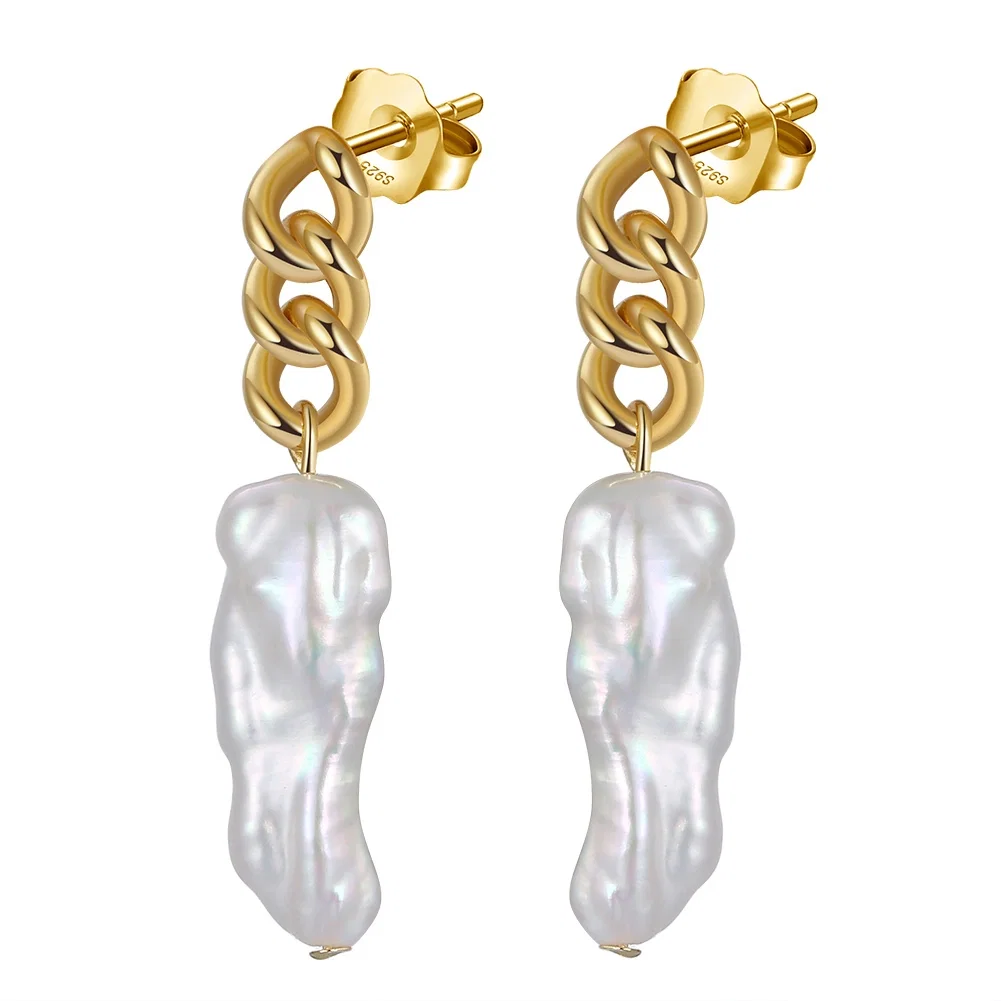 Cercei din argint - Cercei din Argint cu Perle Naturale de Cultură Bold Baroque Gold