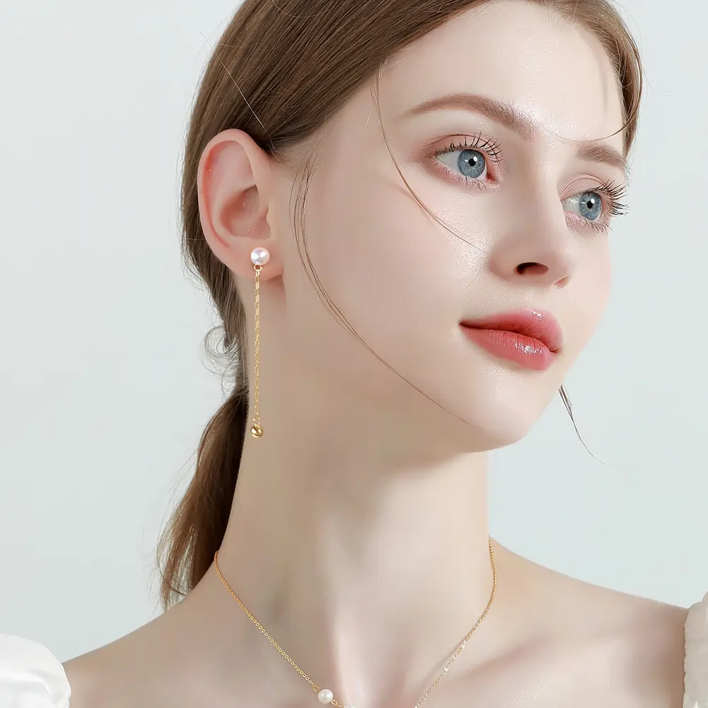 Cercei Din Argint - Cercei din Argint cu Perle Naturale de Cultură Elegant Drop Pearl