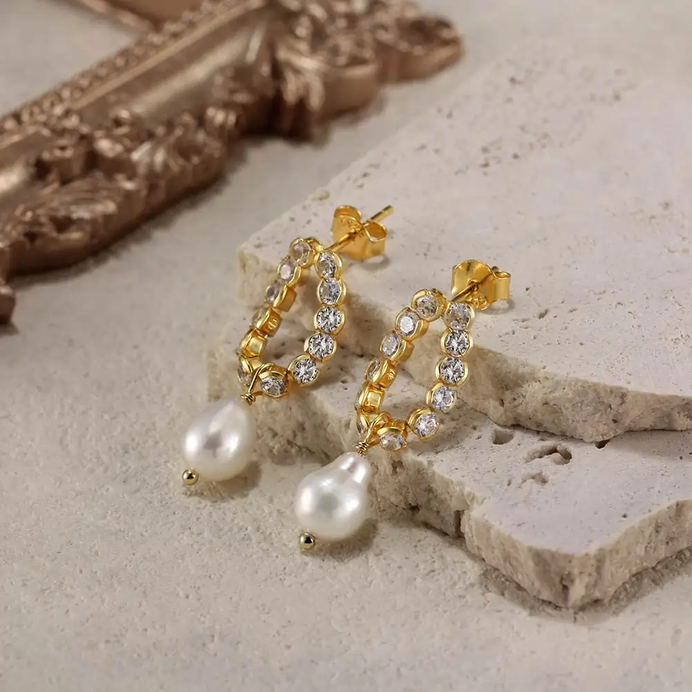 Cercei din argint - Cercei din Argint cu Perle Naturale de Cultură Glamorous Touch Gold