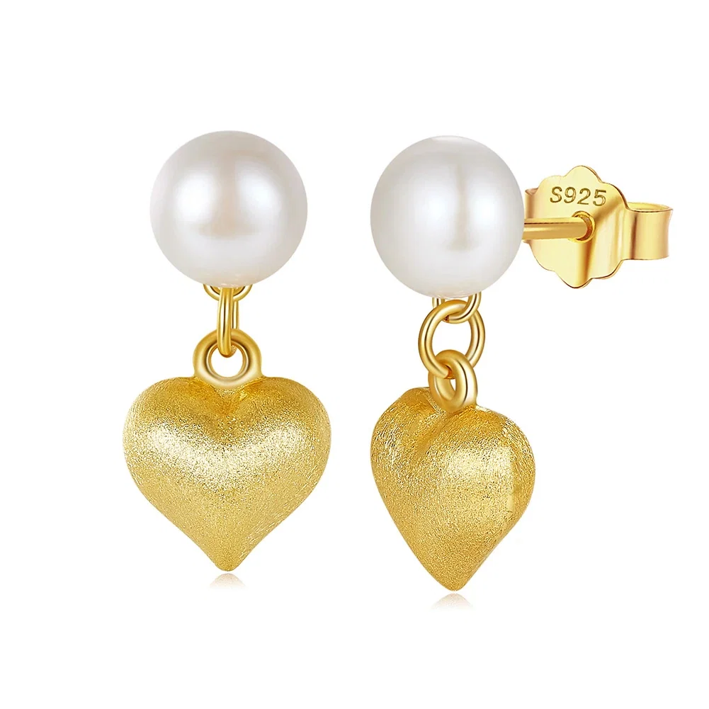 Cercei Din Argint - Cercei din Argint cu Perle Naturale de Cultură Golden Heart Pearls