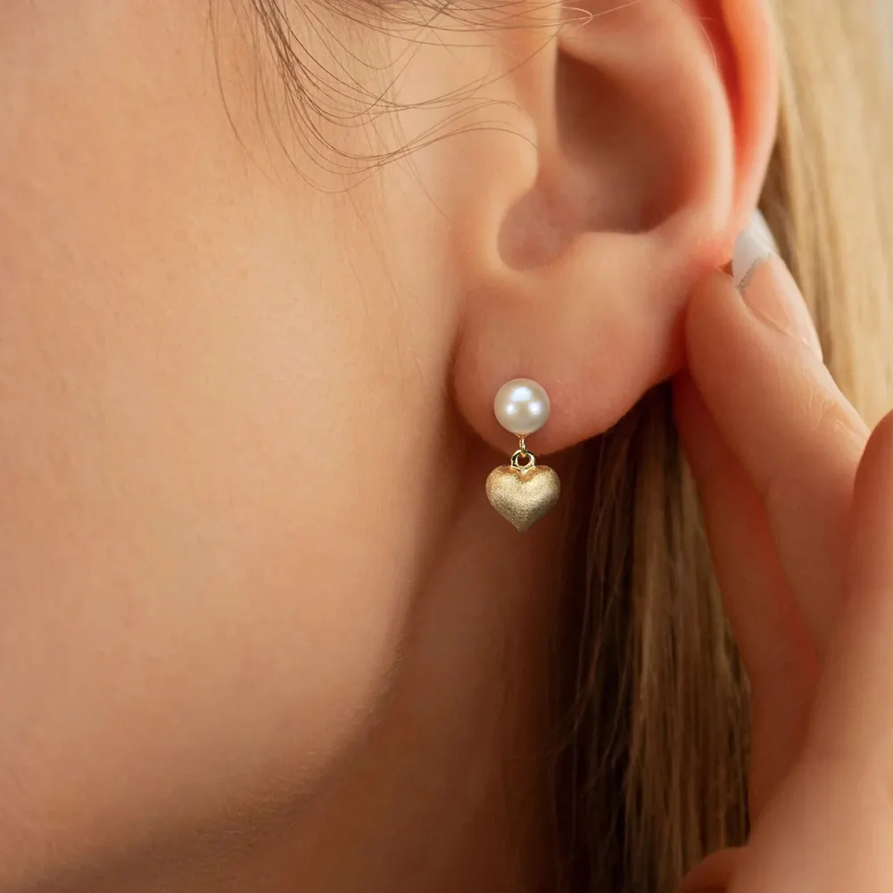 Cercei Din Argint - Cercei din Argint cu Perle Naturale de Cultură Golden Heart Pearls
