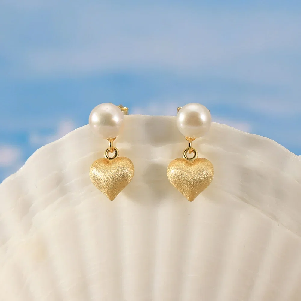 Cercei Din Argint - Cercei din Argint cu Perle Naturale de Cultură Golden Heart Pearls