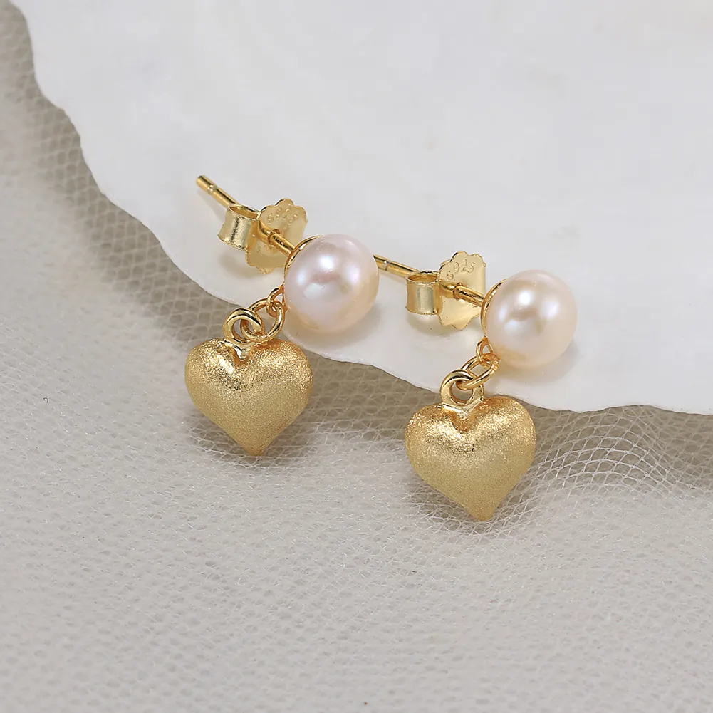 Cercei Din Argint - Cercei din Argint cu Perle Naturale de Cultură Golden Heart Pearls