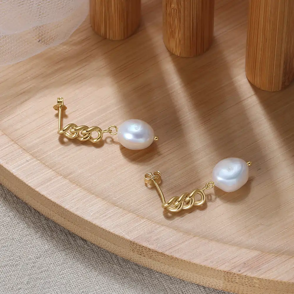 Cercei Din Argint - Cercei din Argint cu Perle Naturale de Cultură Golden Pearl Charm