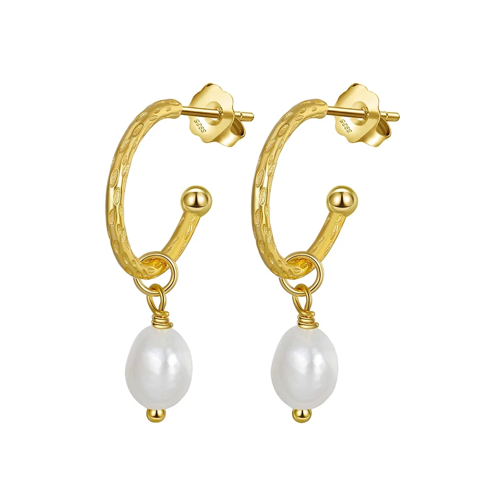 Cercei - Cercei din Argint cu Perle Naturale de Cultură Golden Pearl Hoops