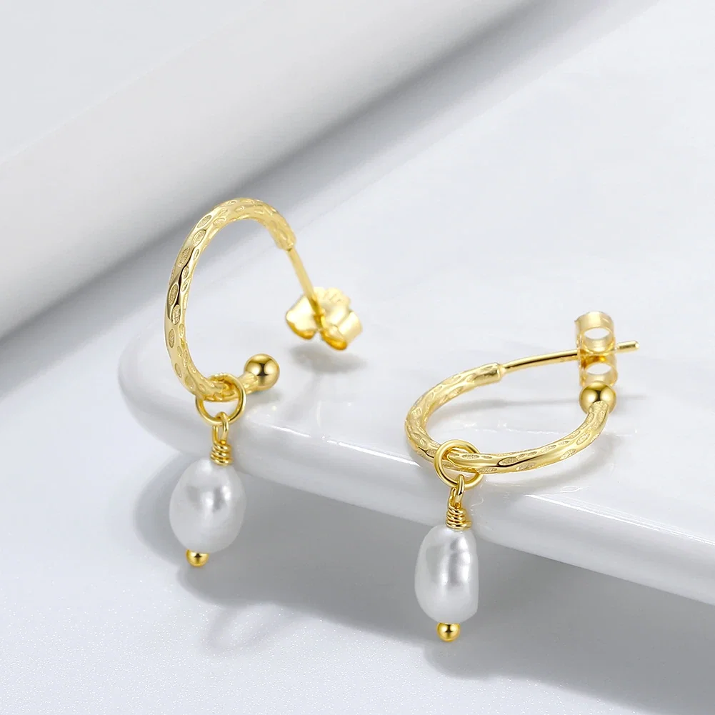 Cercei - Cercei din Argint cu Perle Naturale de Cultură Golden Pearl Hoops