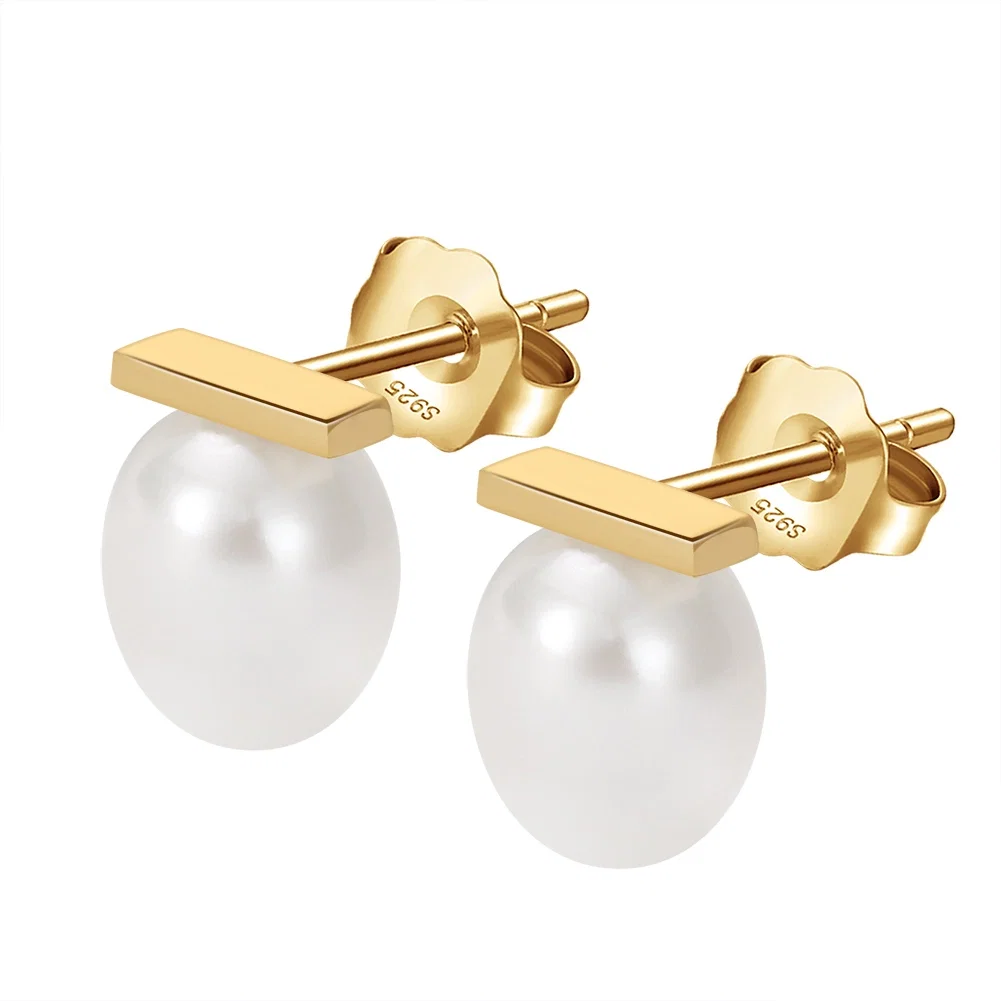 Cercei Perle - Cercei din Argint cu Perle Naturale de Cultură Golden Studs