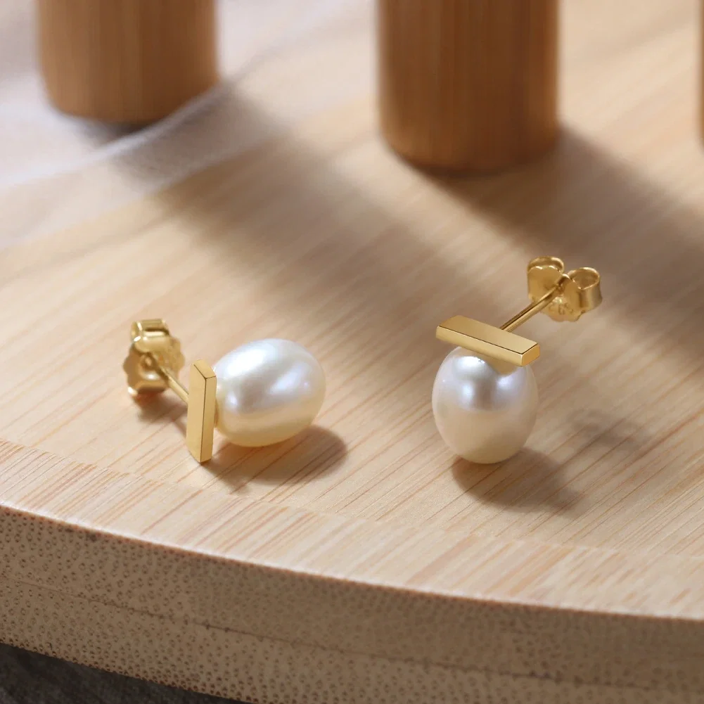 Cercei Perle - Cercei din Argint cu Perle Naturale de Cultură Golden Studs