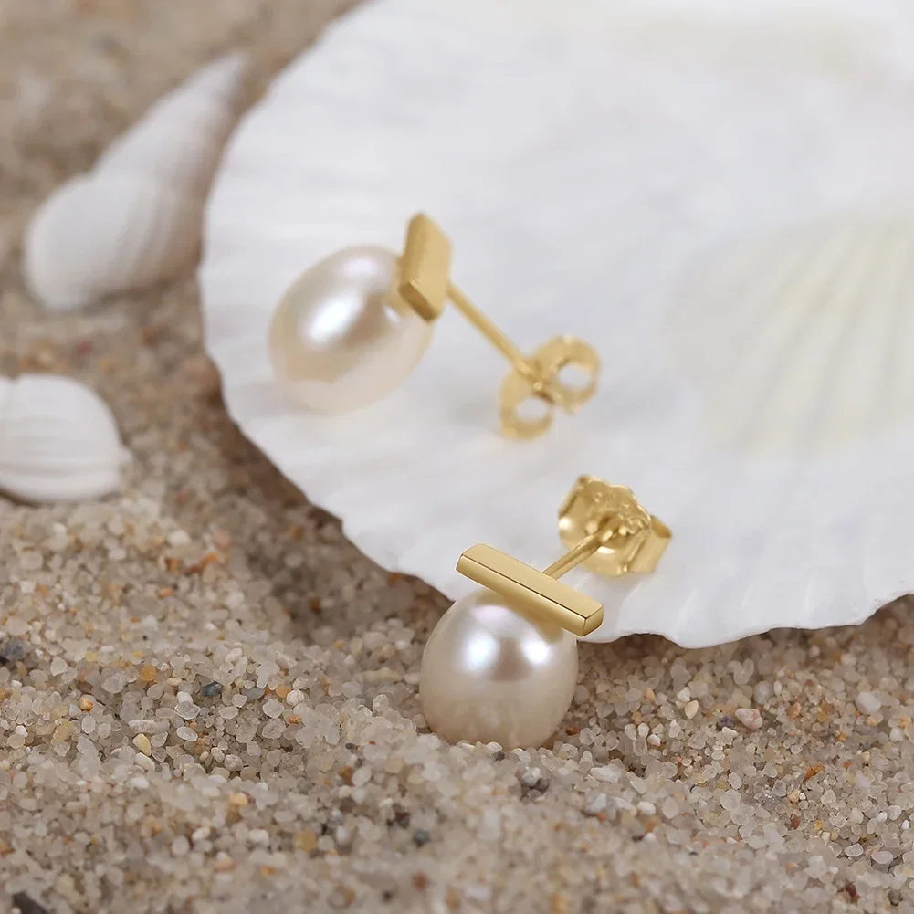 Cercei Perle - Cercei din Argint cu Perle Naturale de Cultură Golden Studs