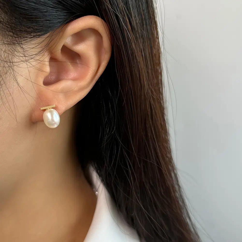 Cercei Perle - Cercei din Argint cu Perle Naturale de Cultură Golden Studs