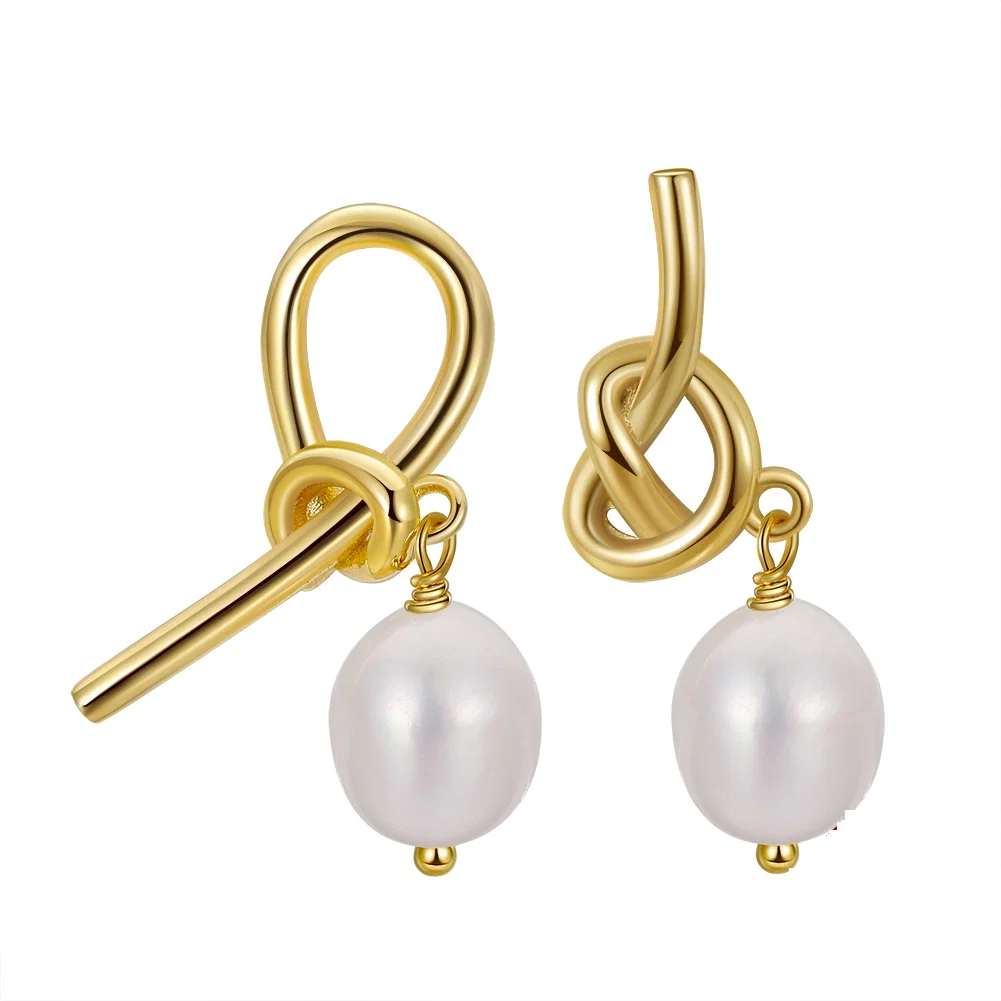 Cercei Din Argint - Cercei din Argint cu Perle Naturale de Cultură Knot Pearls Golden