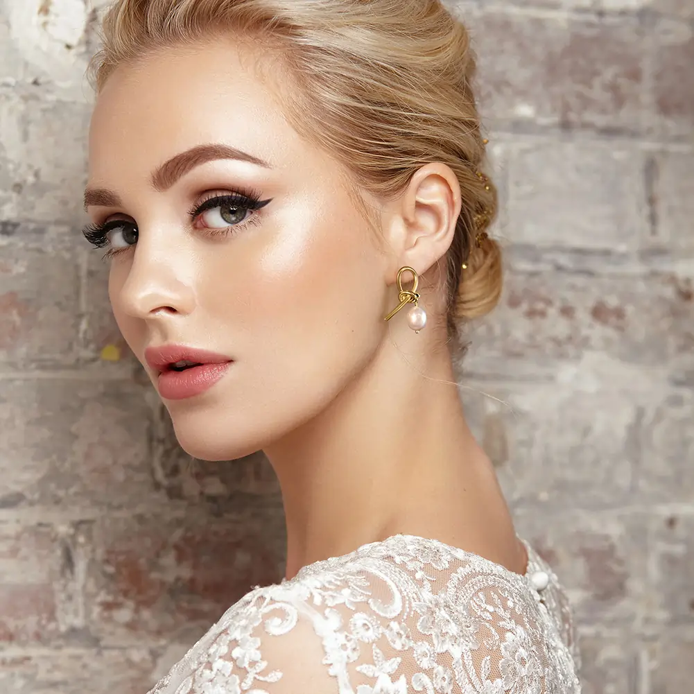 Cercei Din Argint - Cercei din Argint cu Perle Naturale de Cultură Knot Pearls Golden