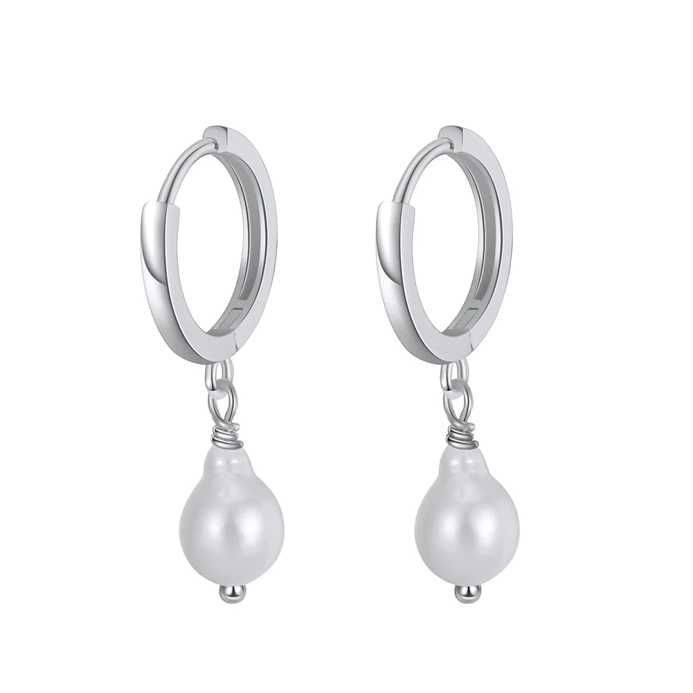 Cercei din argint - Cercei din Argint cu Perle Naturale de Cultură Huggie Earrings Silver