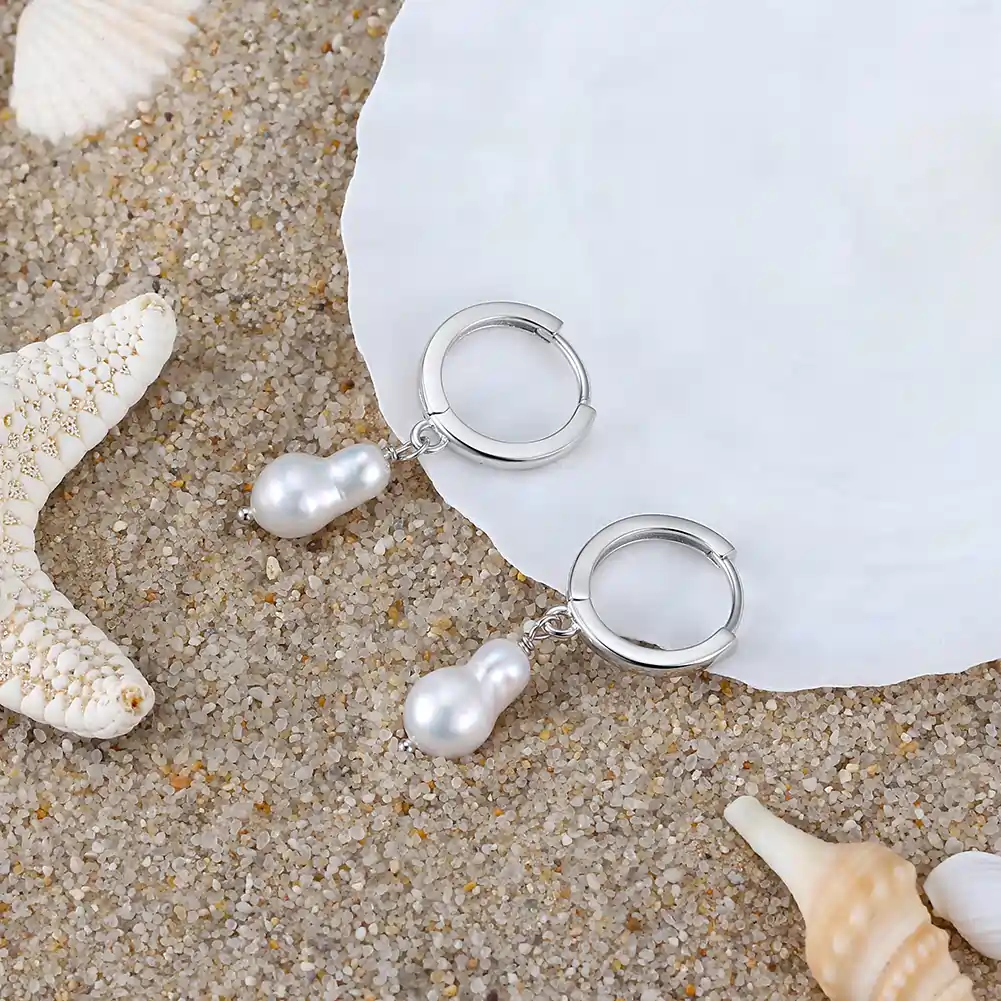 Cercei din argint - Cercei din Argint cu Perle Naturale de Cultură Huggie Earrings Silver