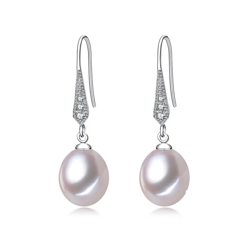 Cercei Din Argint - Cercei din Argint cu Perle Naturale de Cultură Luna Drop Silver