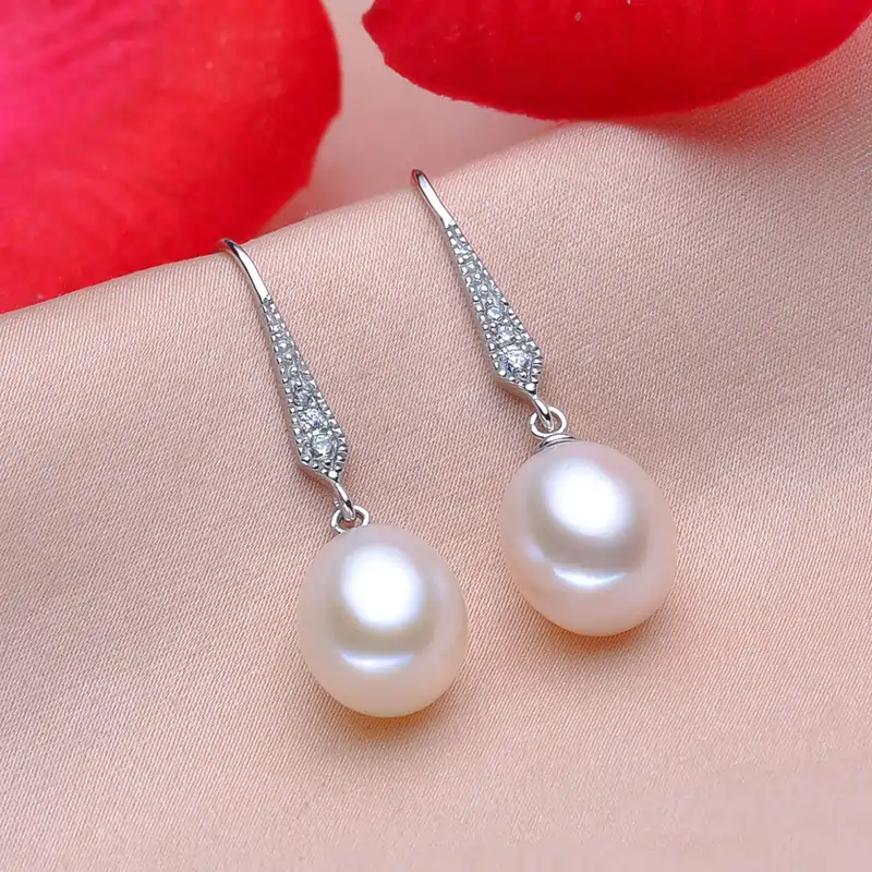 Cercei Din Argint - Cercei din Argint cu Perle Naturale de Cultură Luna Drop Silver